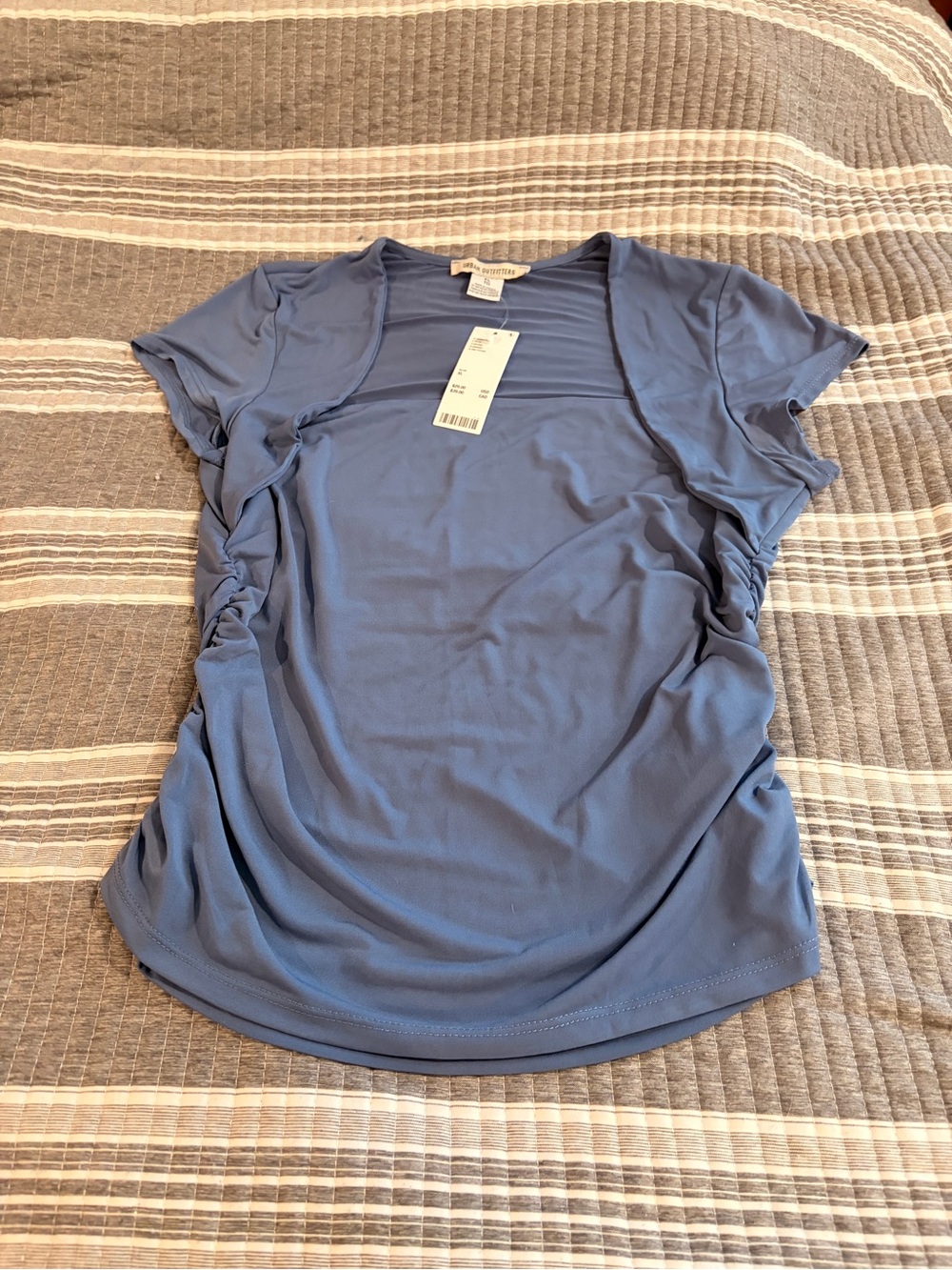 NWT Urban Outfitters Women’s Xl Blue Ruched Side Short Sleeve Top